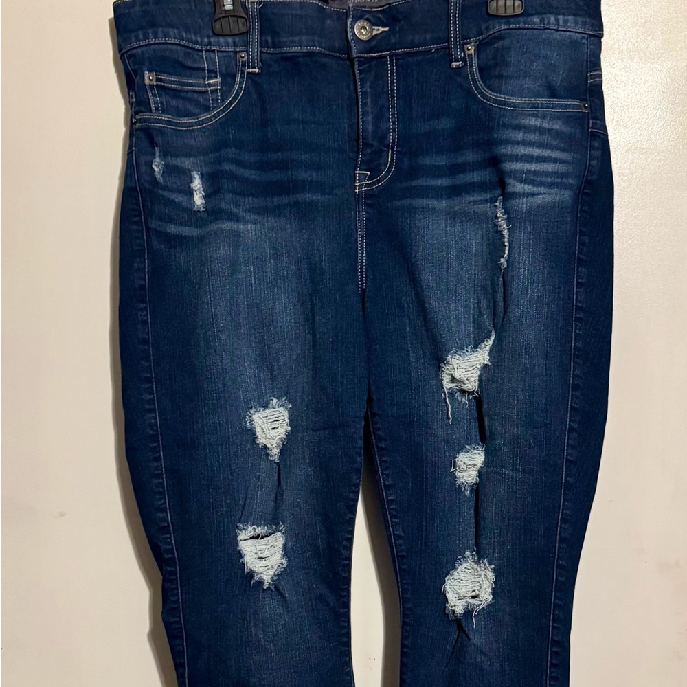 Torrid Bombshell Dark Blue Distressed Women's Skinny Jeans - Ankle Length